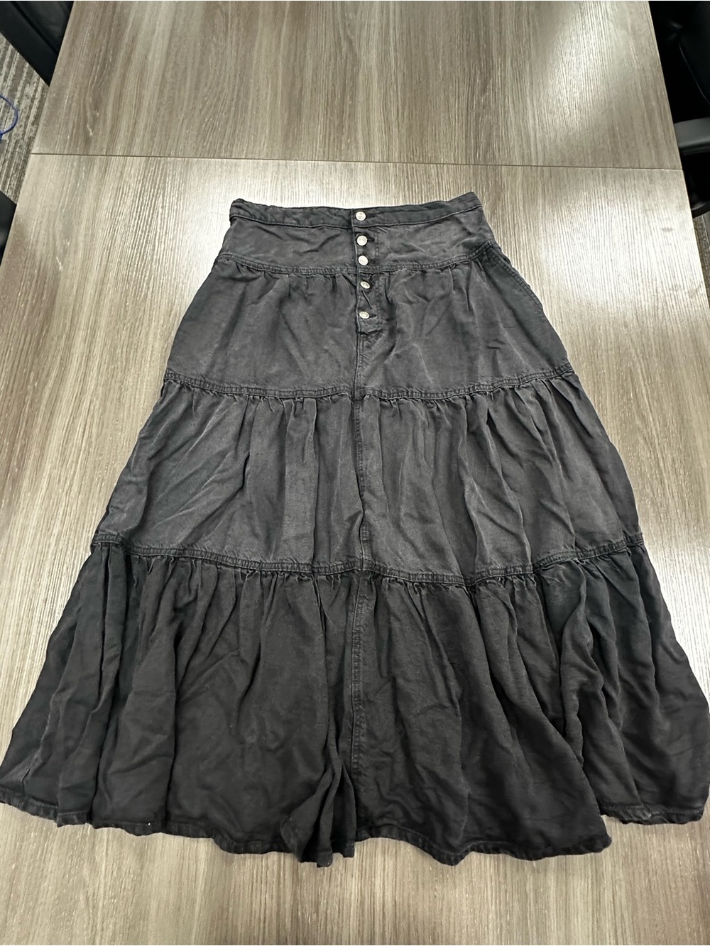 We The Free Black Tiered Maxi Skirt with Button Front